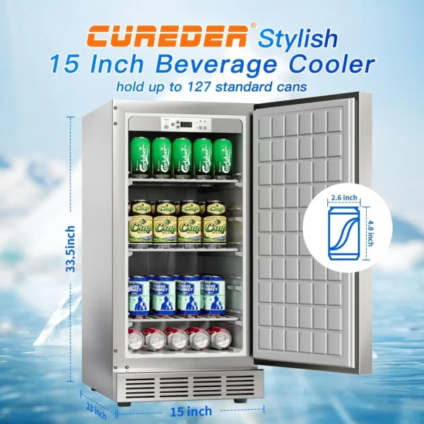 Outdoor Refrigerator, Weather Proof Stainless Steel Beverage Beer Cooler Under Counter Fridge, Indoor/Outdoor Refrigerator with - Image 6