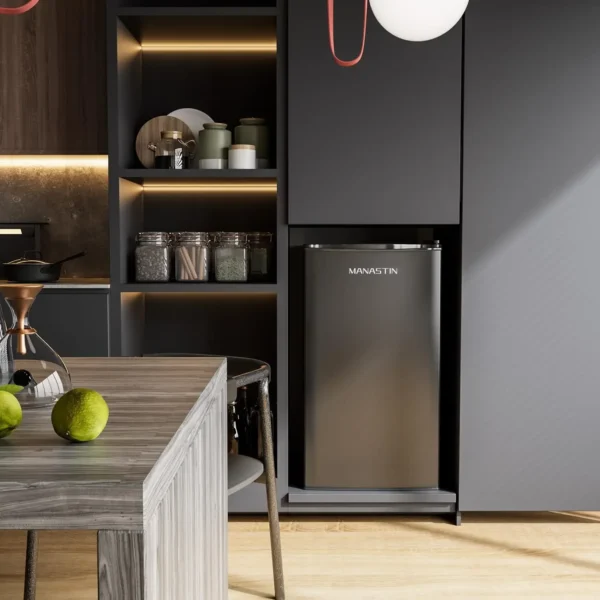 3.2 Cu.Ft Mini Fridge with Freezer, Single Door Mini Fridge, Adjustable Thermostat, Energy Saving Mini Refrigerator for Bedroom - Image 4