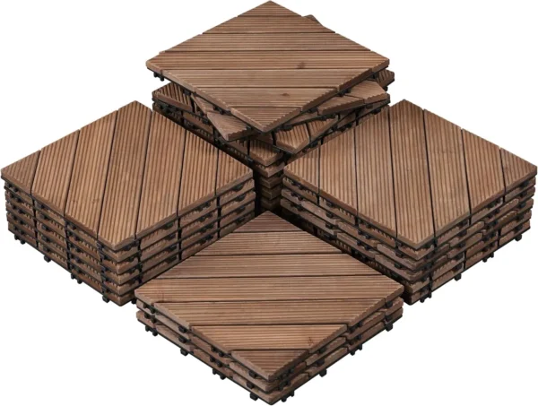 27 Pcs Wood Interlocking Flooring Tiles, Wooden Deck Tiles Interlocking Poolside Balcony, Easy Flooring,12 x 12in, Brown - Image 3