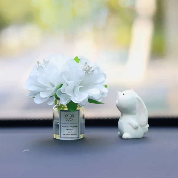 Cute Rose Flower Vase and Rabbit Car Interior Decoration Ornaments Auto Center Console Decoration Gadgets For Car Accessories - Image 5