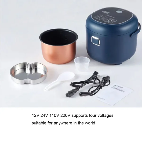 12V 24V 110V 220V 2L four voltage car home rice cooker van car rice cooker for travel global voltage use - Image 6