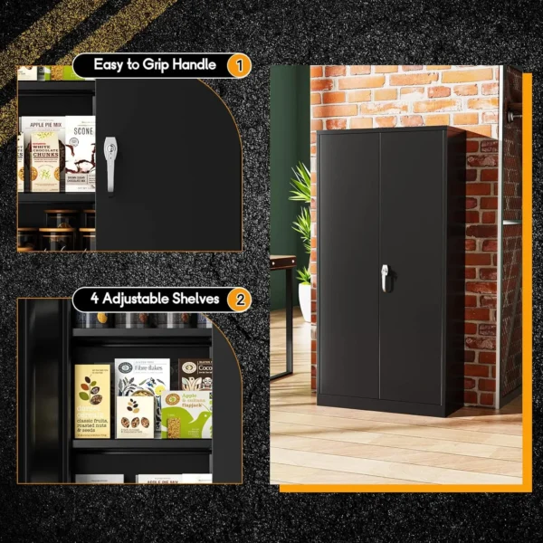 Metal Storage Cabinets 72” Black Garage Steel Storage Cabinet with Doors and Shelves, Metal Tool Cabinet, Steel File - Image 5