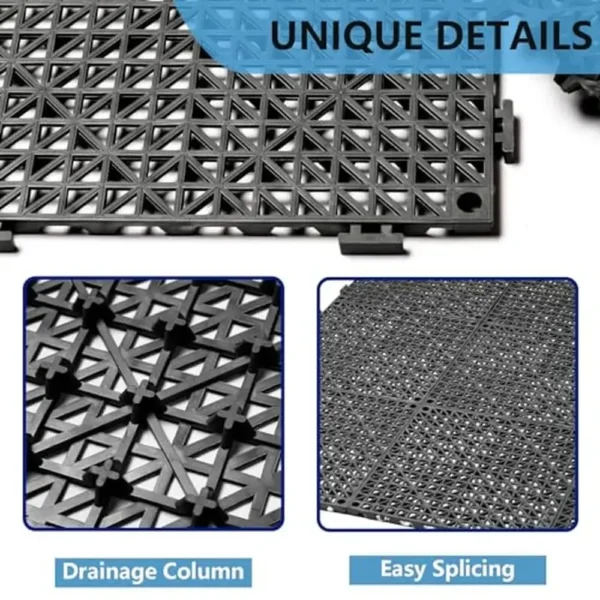 Interlocking Drainage Floor Tiles 12 Pack PVC Non-Slip Pool Deck Mats Indoor/Outdoor Use - Image 3