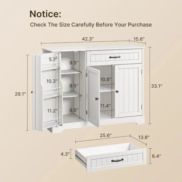 Kitchen Storage Cabinet with Doors and Shelves Coffee Bar Cabinet with Storage Sideboard Buffet Cabinet with Drawer - Image 3