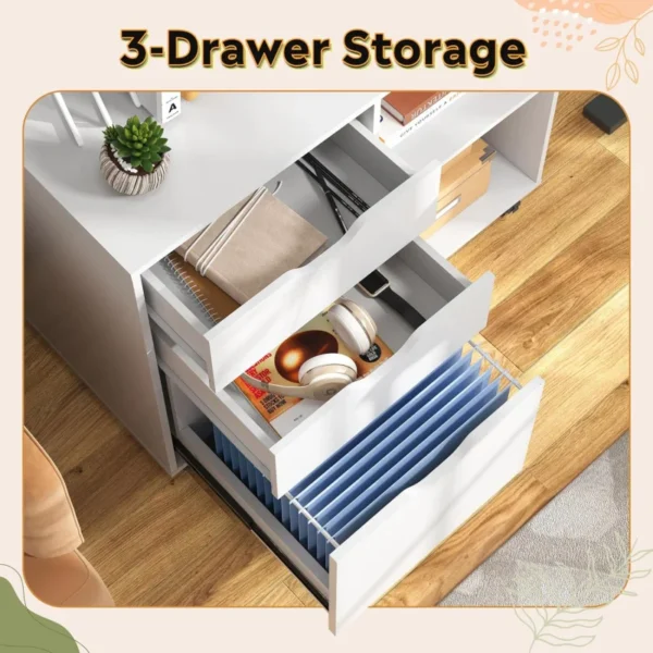 3 Drawer Wooden Filing Cabinet,Mobile Horizontal File Cabinet,Printer Bracket with Open Storage Rack,Suitable for Home Office - Image 3