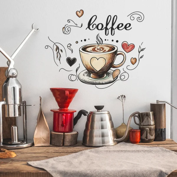 Creative Love Coffee Cup Wall Stickers For Cafe Background Decoration Wallpaper Kitchen Beautify Home Decor Self-adhesive Decals - Image 6