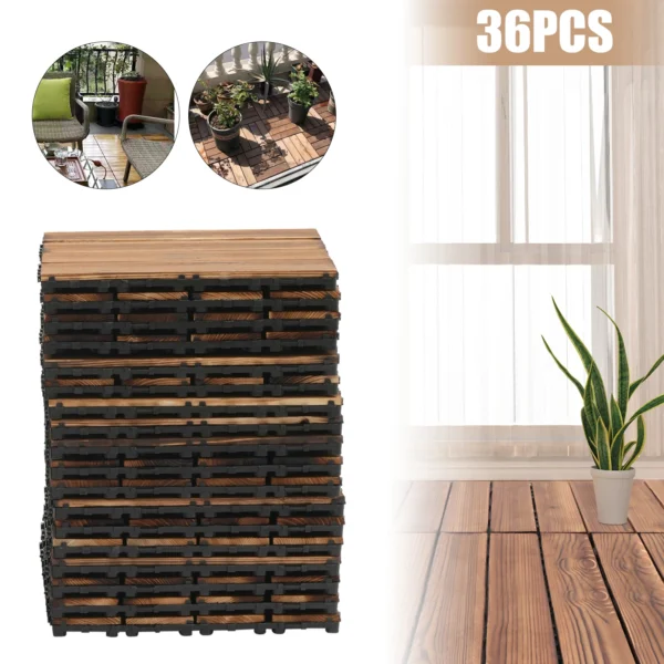 36Pcs/Set 12"x12" Wooden Balcony Patio Tiles Indoor Outdoor Interlocking Non-slip Waterproof Flooring Deck Tile Pavers Brown - Image 4