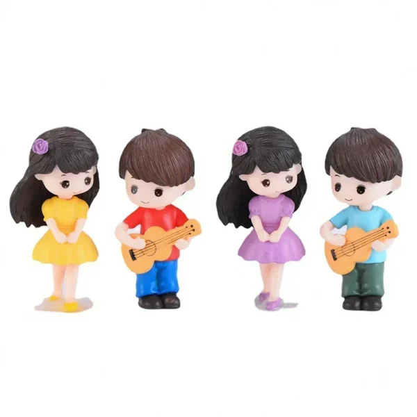 2pcs/set Mini Boy Girl Guitar Sweet Lovers Couple Figurines Craft Fairy Dolls Valentine's Day Wedding Accessories Home Decor