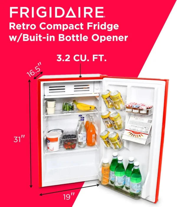 Retro Compact Fridge with Chiller, 3.2 cu ft Countertop Fridge with Built-In Bottle Opener, Compact Refrigerator for Office, Bed - Image 2