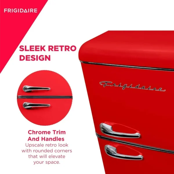 Door Apartment Size Retro Refrigerator with Top Freezer, Chrome Handles, 7.5 cu ft, red - Image 4
