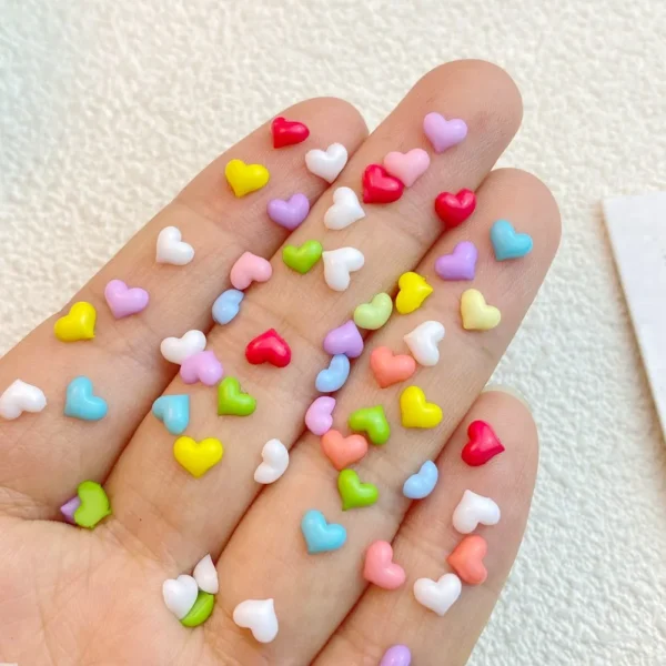 200Pcs New Cute Resin 4*5mm Mini Colorful Heart Shape Series Flat Back Manicure Parts Embellishments For Hair Bows Accessories - Image 5