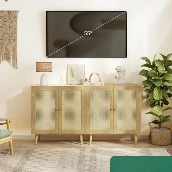 Self-Service Cabinet With Locker PE Rattan Decorative Door Locker with Wood Foot Corridor Entrance Living Room Natural - Image 2