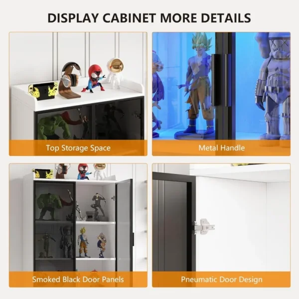 65 Inch High Display Cabinet with Doors and Adjustable Shelves, 5-layer Display Cabinet with Metal Handle/LED Light/human Sensor - Image 5