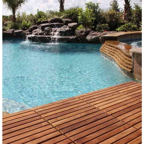 EZ-Floor Interlocking Flooring Tiles in Solid Teak Wood Oiled Finish (Set of 10), Long 9 Slat - Image 5