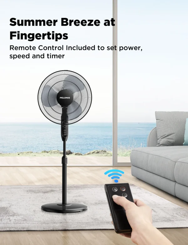 PELONIS 16’’ Oscillating Pedestal Standing Fan with Remote Control 2 Packs, 3 Speeds Settings 7H Ultra Quiet Adjustable Height - Image 5