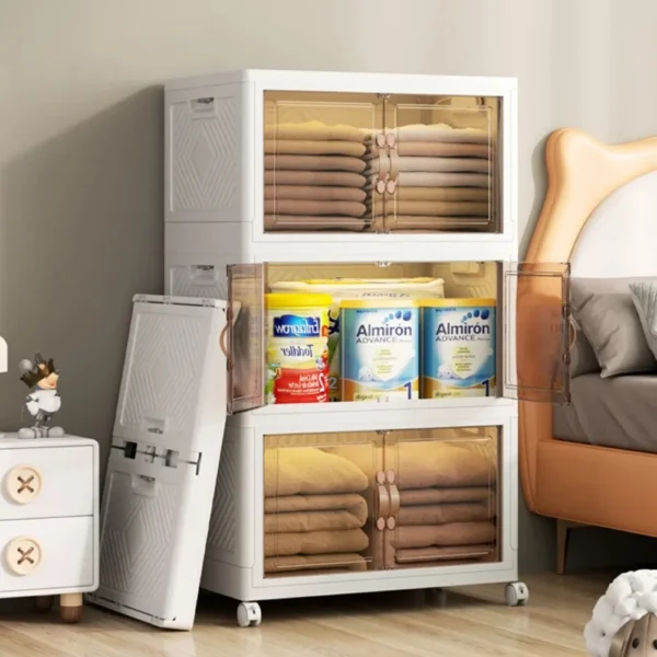 Foldable Storage Cabinet With Wheels Large Capacity Multi Purpose Cabinets Household Multi-Function Transparent Organizer Boxes - Image 2