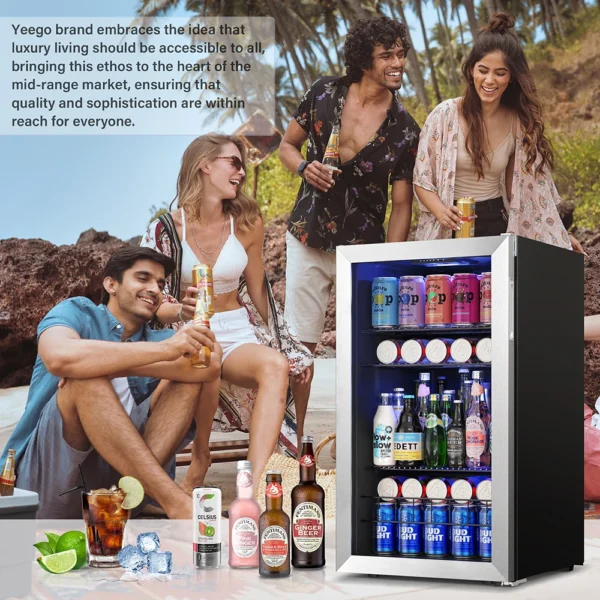 Yeego 3.35 Cu.Ft Beverage Refrigerator - 140 Cans Mini Fridge with Glass Door Perfect for Soda Water and Wine at Home or Office - Image 6