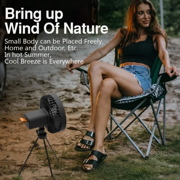 Portable Camping Fan USB Rechargeable Tripod Stand Ceiling Fan with LED Light - Image 4