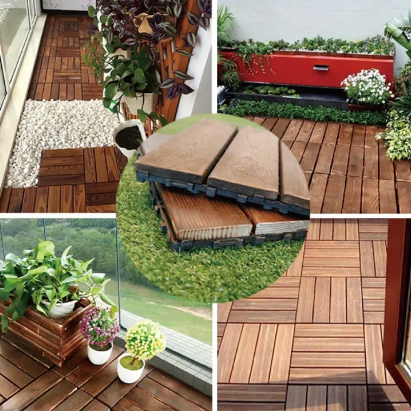 Interlocking Solid Wood Floor Tiles for Balconies and Terraces - Spliceable Wood Flooring for Home Decor and Decoration - Image 4