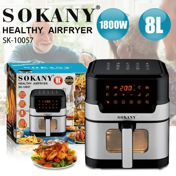 8L Smart Air Fryer Large Capacity Home Oven Fully Automatic Touch Electric Auto Shut Off Visual Cooking Window