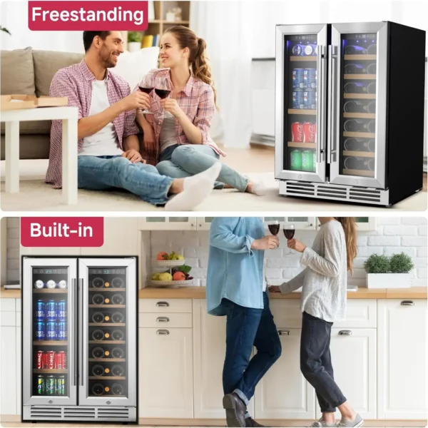 Beverage Refrigerator, Dual Zone Wine Cooler with Glass Door, Hold 88 Cans & 21 Bottles, Built in or Freestanding Under Counter - Image 6