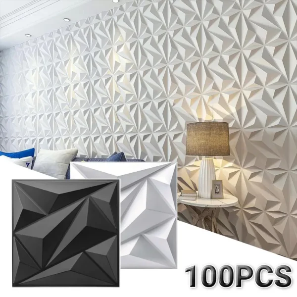 50/100pcs Diamond Design Decorated 3D Wallpanel, 30cmx30cm Matte White/Black, Diy Home Decoration Wallboard For Living Room