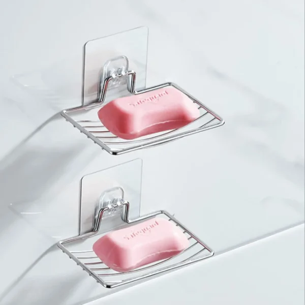 1pc-Stainless Steel Soap Rack Punch-free Nail-free Bathroom Single Layer Drain Wall Hanging Sucker Soap Box Light Luxury Shelf - Image 2