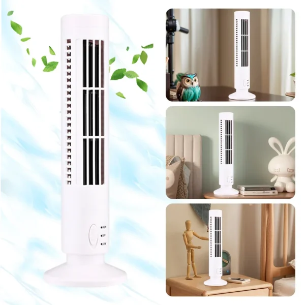 LED Tower Fan No Leaf Air Conditioner 2 Gear Speed USB Bladeless Fan Portable Stand Up Tower Fan for Living Room Bedroom - Image 3
