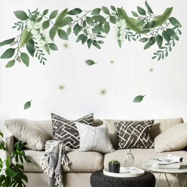 Tropical Leaves Flowers Wall Stickers Plants Mural Bedroom Living Room Decoration Art Decals Wall Paper Home Decoration Stickers