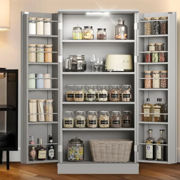 LED Kitchen Food Storage Cabinet, 50 Inch Food Buffet Cabinet with 2 Doors and Shelves