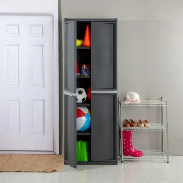 Sterilite 4 Shelf Cabinet, Heavy Duty and Easy to Assemble Plastic Storage Unit, Organize Bins in the Garage, Basement, Attic, M - Image 2
