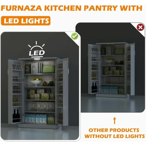 LED Kitchen Food Storage Cabinet, 50 Inch Food Buffet Cabinet with 2 Doors and Shelves - Image 3