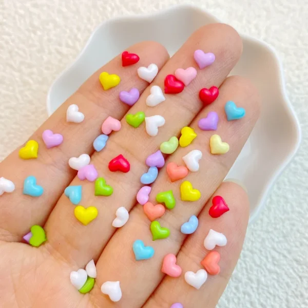 200Pcs New Cute Resin 4*5mm Mini Colorful Heart Shape Series Flat Back Manicure Parts Embellishments For Hair Bows Accessories