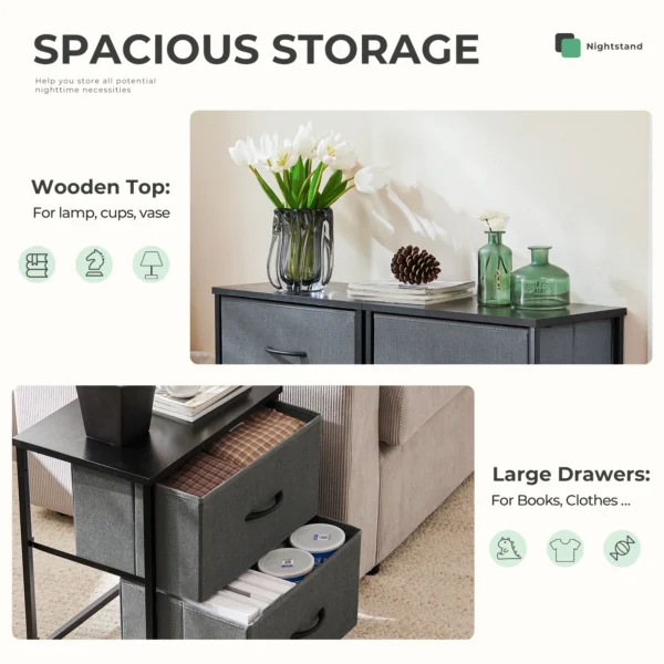 JHK Cabinet For Living Room With 2 Fabric Drawers Beside Nightstand Tables Storage Closet Chest Clothes Display Of Furniture - Image 6