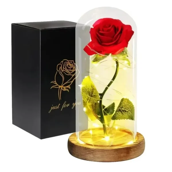 Artificial Flowers Beauty and The Beast Eternal Rose in Glass Cover Valentine's Day Wedding Birthday Decor Gift Romantic Lamp