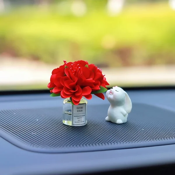 Cute Rose Flower Vase and Rabbit Car Interior Decoration Ornaments Auto Center Console Decoration Gadgets For Car Accessories - Image 2