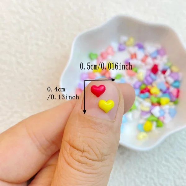 200Pcs New Cute Resin 4*5mm Mini Colorful Heart Shape Series Flat Back Manicure Parts Embellishments For Hair Bows Accessories - Image 2
