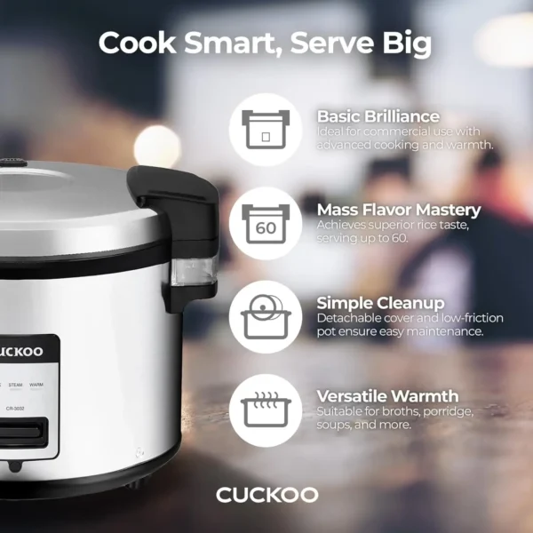 (Uncooked) / 60-Cup (Cooked) Large Capacity Commercial Rice Cooker & Warmer with Nonstick Inner Pot - Image 3