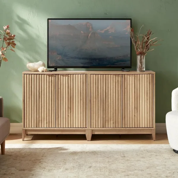 Storage Cabinet, Modern Farmhouse Entryway Accent Cabinet,Wood Modular Cabinet with Doors & Shelf, Fluted Panel, for Living Room - Image 5
