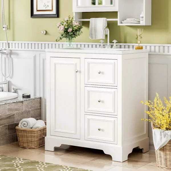 30 Inch Bathroom Vanity with Sink, Modern Elegant Bathroom Storage Cabinet with 3 Drawers and Adjustable Shelves - Image 5