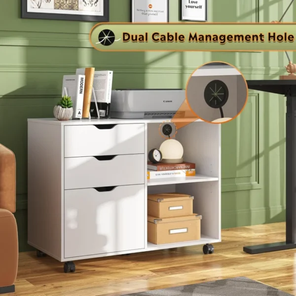 3 Drawer Wooden Filing Cabinet,Mobile Horizontal File Cabinet,Printer Bracket with Open Storage Rack,Suitable for Home Office - Image 2