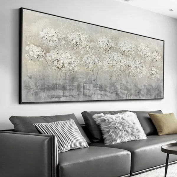 Wall Decor White Colorful Flower Hand-painted Oil Painting Abstract Floral Gray Large Tree Wall Art For Home Bedroom Office Gift - Image 3