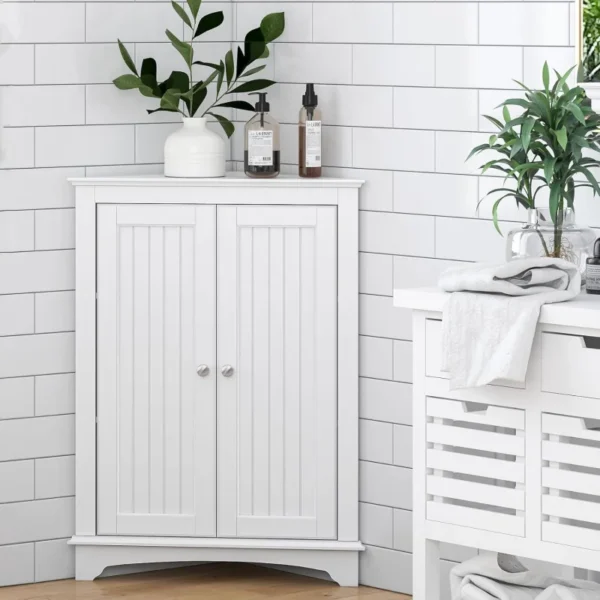 Cabinet With Two Doors and Shelves Freestanding Corner Locker Suitable for Bathroom、Kitchen、Living Room Or Bedroom,White - Image 5