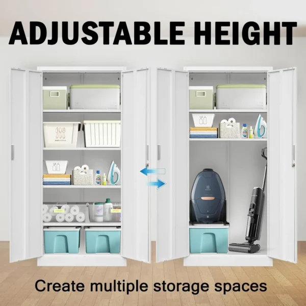 Metal Storage Cabinet with Lock, 71" Garage Storage Cabinets with 2 Lockable Doors and 4 Adjustable Shelves,Tall File Cabinet, - Image 5