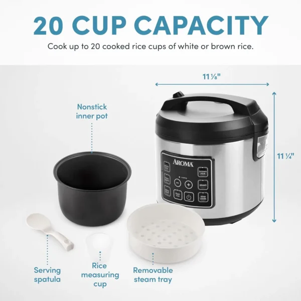 NEW 20 Cup Cooked (10 cup uncooked) Digital Rice Cooker, Slow Cooker, Food Steamer, SS Exterior (ARC-150SB),Black - Image 5