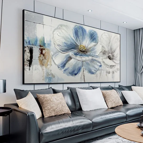Wall Decor White Colorful Flower Hand-painted Oil Painting Abstract Floral Gray Large Tree Wall Art For Home Bedroom Office Gift - Image 4