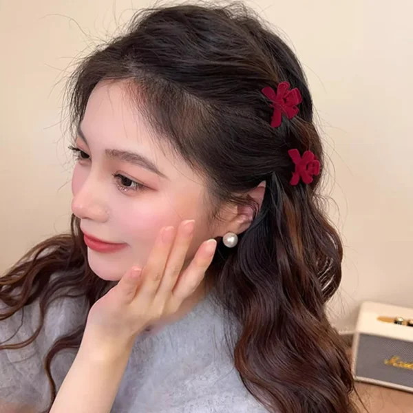 1/5pc Fashion Retro Bow Red Hair Clip Small BB Hair Clip Women Barrettes Bangs Clip Kawaii Hairpins New Year Hair Accessory - Image 3