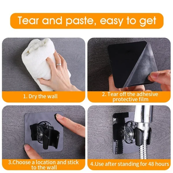 Shower Head Holder Self-adhesive Handheld Drill-free Adjustable Showerhead Rack Punch-free Chrome Bathroom Wall Mount Bracket - Image 6