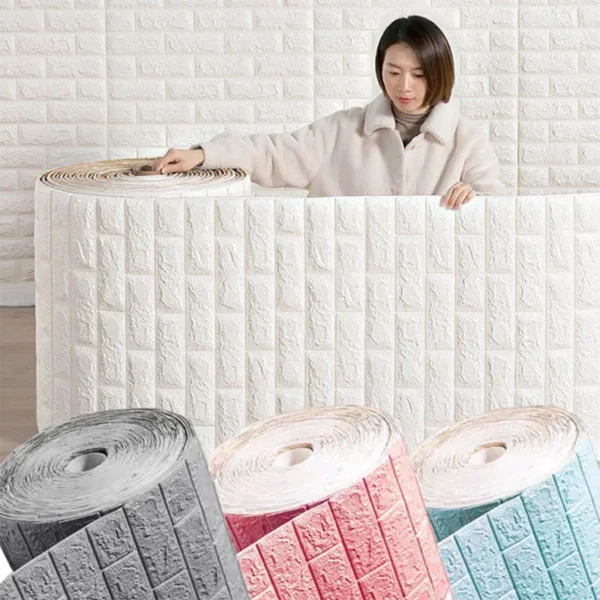 70cm*1m DIY Decoration Bedroom Oil-proof Adhesive Wall Wallpaper Waterproof Living Room Decoration Anti-fouling 3D Brick Pattern - Image 2
