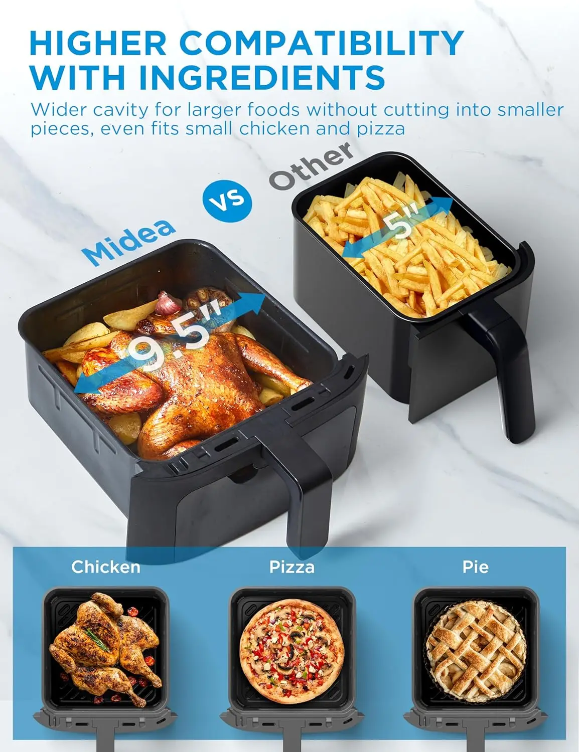Midea Dual Basket Air Fryer Oven 11 Quart 8 in 1 Functions Clear Window Smart Sync Finish Works with Alexa Wi-Fi Connectivity - Image 4